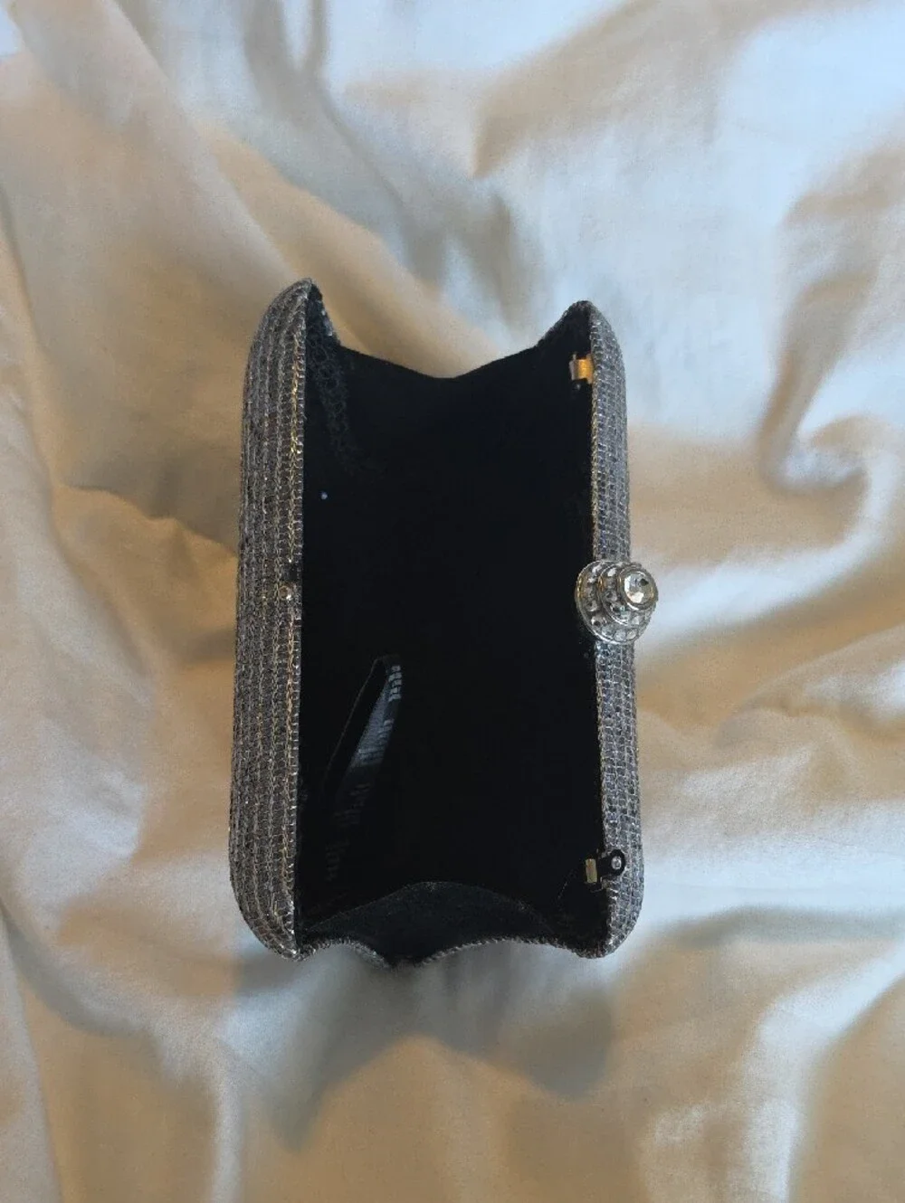 Silver Glitter Clutch with Rhinestone Closure